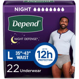 Depend Night Defense Adult Incontinence Underwear for Men, Disposable, Overnight, Large, Grey, 22 Count, Packaging May Vary