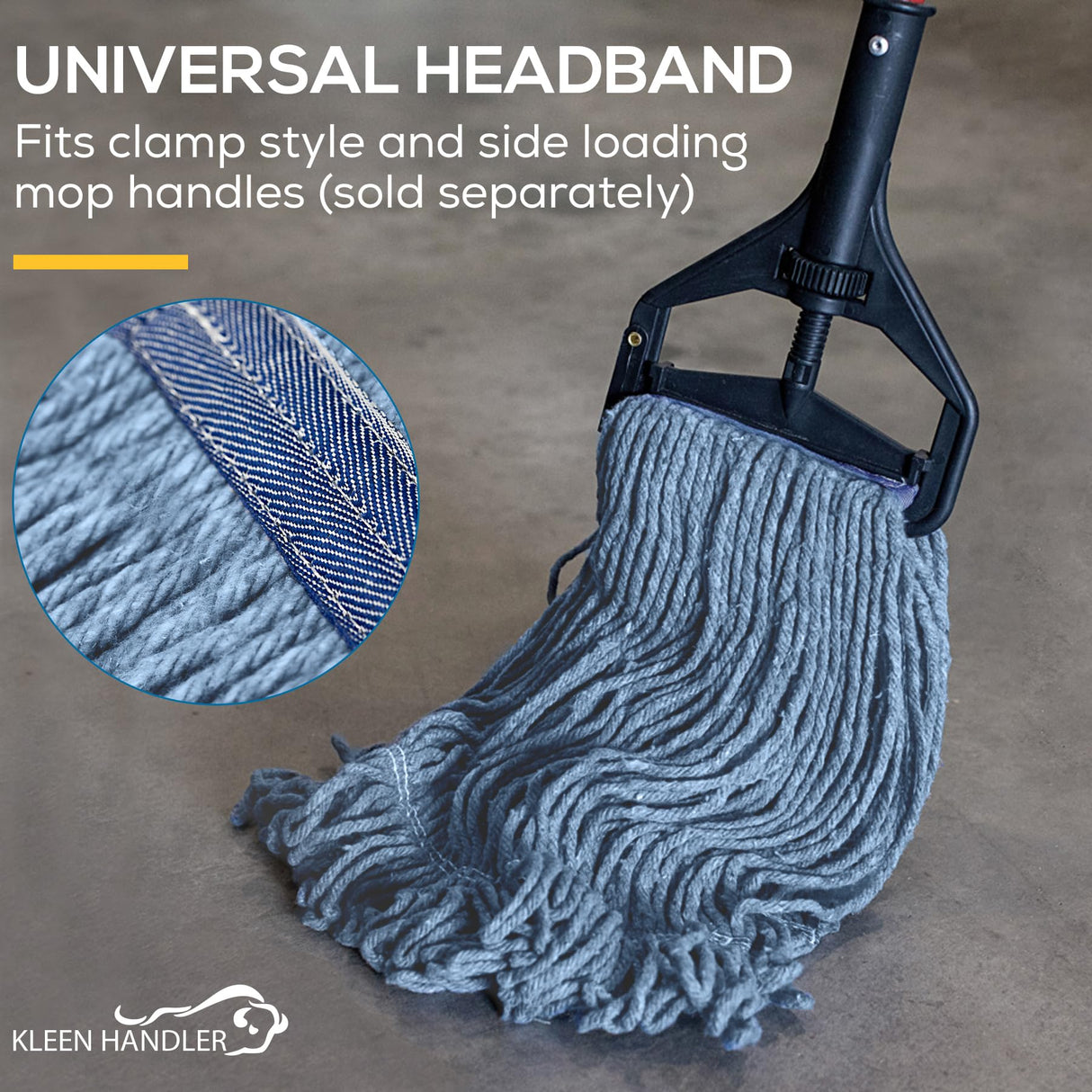 KLEEN HANDLER General Cleaning Mop Heavy Duty Commercial Replacement, Wet Industrial Blue Cotton Looped End String Head Refill (Pack of 3)