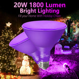 LOXYEE PAR38 Flood Purple Light Bulbs,4 Pack Dimmable,E26 Base Purple Flood Light Outoor(20W Replace to 200W),Halloween Light Bulb for Outside,Christmas,Holiday Lighting