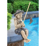 Design Toscano Big Catch Fisherwoman Nellie Girl with Fishing Pole Garden Statue, Medium 17 Inch Tall, Cast Stone Resin, Two Tone Stone Finish