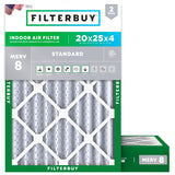Filterbuy 20x25x4 Air Filter MERV 8 Essential Dust & Allergy Defense (2-Pack), Electrostatic Pleated HVAC AC Furnace Filters Replacement (Actual Size: 19.50 x 24.50 x 3.63)