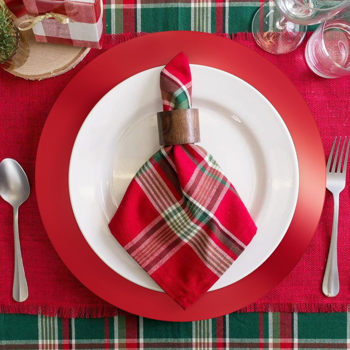 KesaPlan 100 PCS Round Red Placemats, 13" Disposable Paper Placemats for Dining Table, Mirrored Red Charger Place Mat for Christmas Thanksgiving Kitchen Banquet Table Setting Wedding Dinner Party