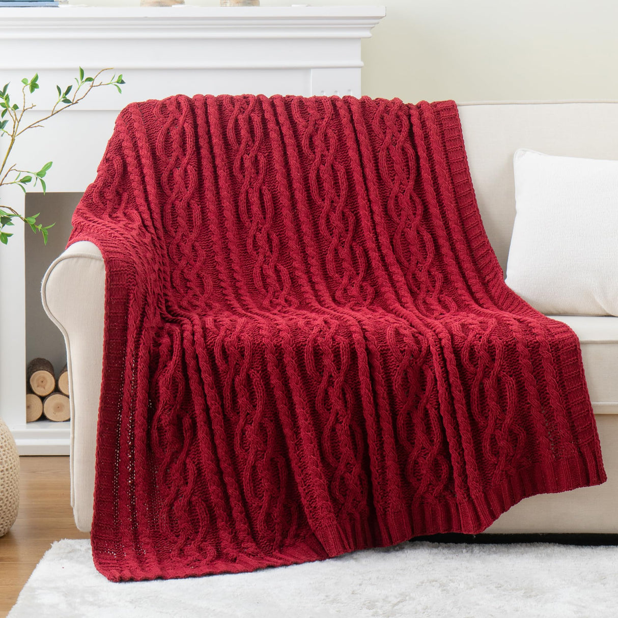 Battilo Christmas Dark Red Throw Blanket for Couch, Bed, Sofa, 51"x67", Woven Chenille Knit Throw Blankets, Gift Blanket, Cozy Warm Decorative Textured Throw Blanket for Living Room