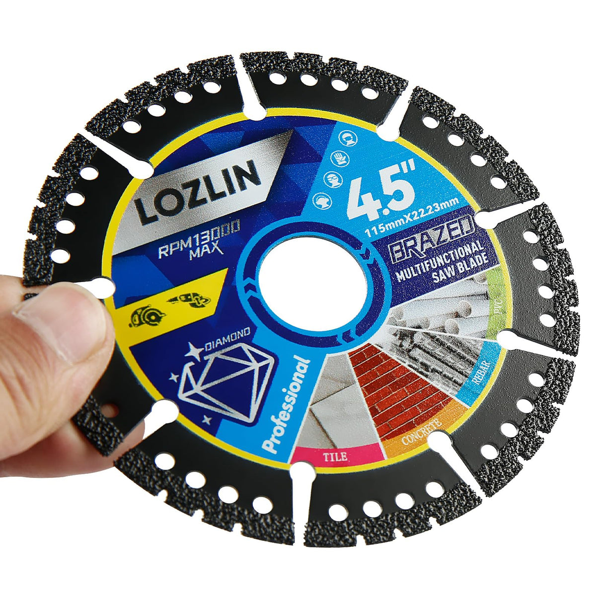 LOZLIN Diamond Blades 3-Pack 4.5" Diamond Multi-Purpose Saw Blades - Heavy Duty Angle Grinder Discs for Cutting Marble/Quartz/Stone/Tile/Metal/Plastic (Black Teeth)