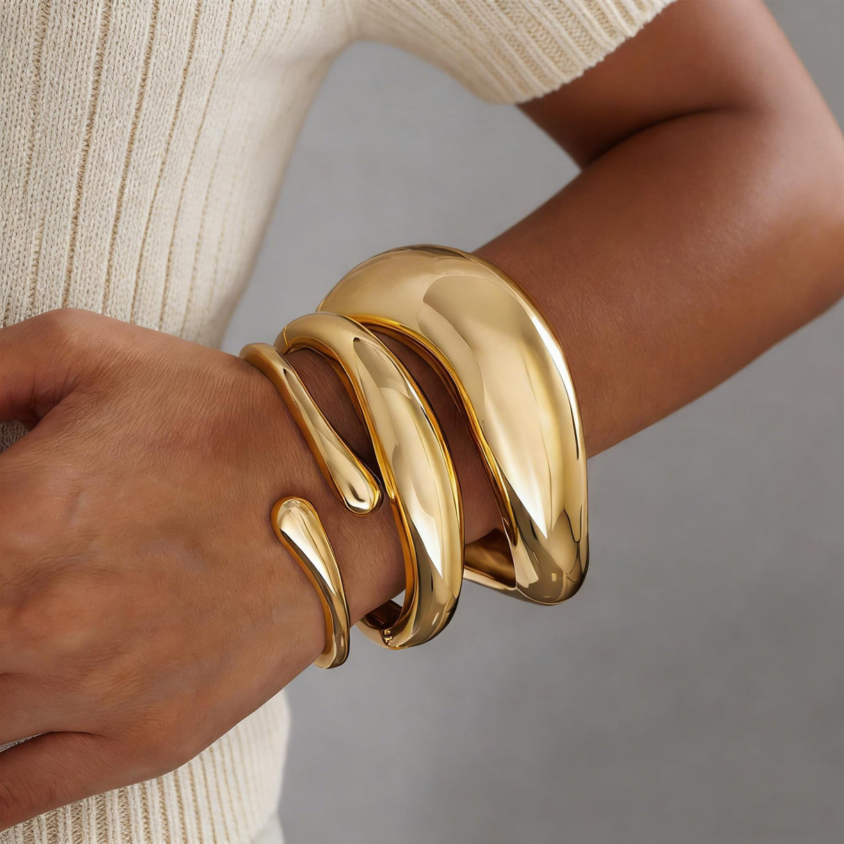 Chunky Gold Bangle Bracelets for Women, 14k Gold Plated Trendy Cuff Stackable Bangles Set, Fashion Dainty Bracelet Stack Jewelry Gifts
