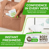 Body Wipes for Women, Extra Moist No Rinse Bathing Wipes - 50 XL Shower Cloths + 4 Travel Size Bath Sheets - 9"x12" After Gym & Post Workout Deodorant, Disposable Washcloths, Womens Hygiene Essentials