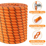 Double Braided Arborist Rigging Rope - 3/8 in X 100 ft 48 Strands Rappelling Outdoor Pulling Heavy Duty Polyester Bull Rope for Swing Tree Work Camping Rescue Hiking - Orange