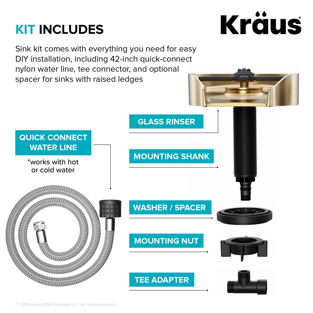 KRAUS CleanMate Glass Rinser for Kitchen Sink in Spot-Free Brushed Brass Color Finish, KGR-500SFBB