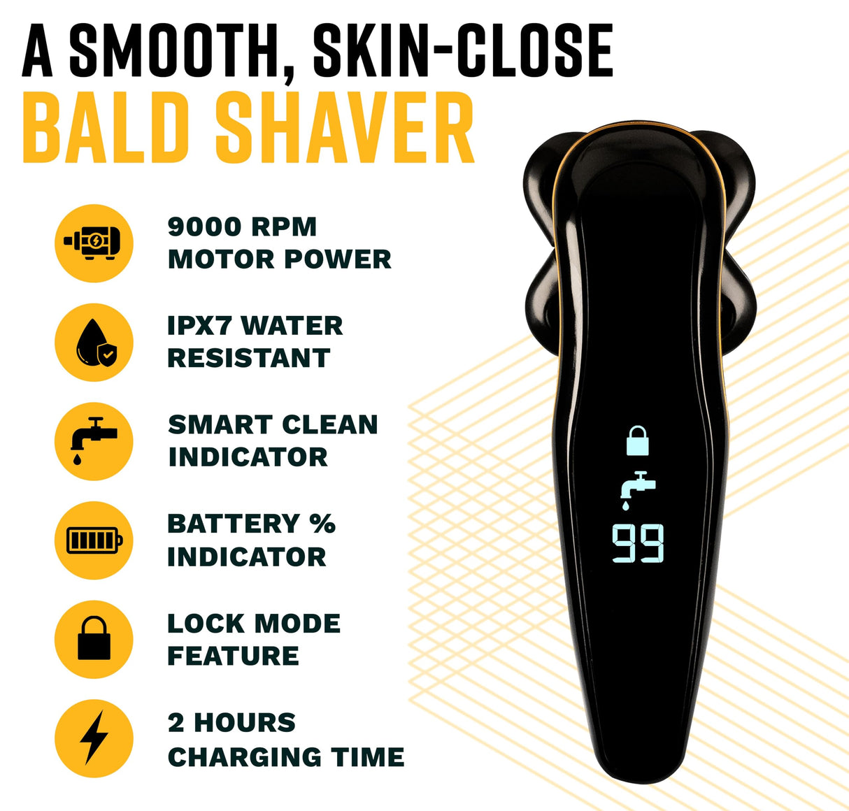 The Cut Buddy Bald Buddy Head Shaver, Waterproof, Rechargeable Electric Razor, Cordless, Ergonomic Design, Battery & Cleaning Indicator