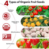 Strawberry Seed Pods for AeroGarden, Ahopegarden, iDOO Hydroponics Growing System, 350 Seeds+ Germination Including Red Cherry Tomato Golden Cherry Tomato, White Strawberry, Red Strawberry (7-Pods)