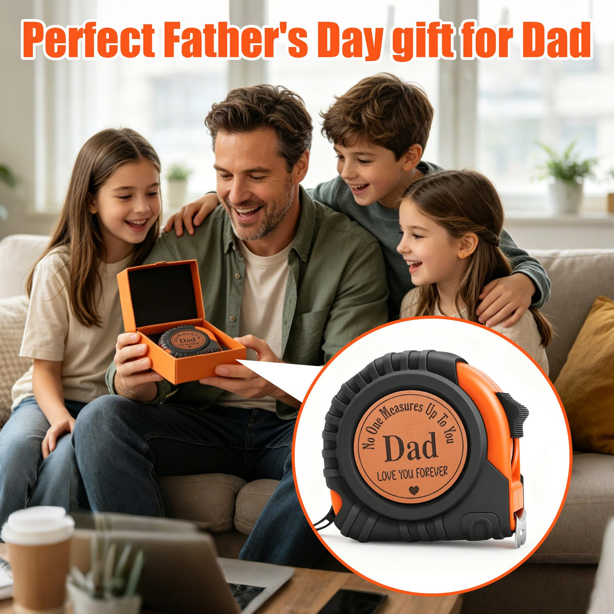 Dad Gifts from Daughter Son Wife, Best Dad Ever Gift Birthday Gift for Dad Christmas Stocking Stuffer Useful Gifts for New Dads Daddy Father in Law Genuine Leather Engraved 25 FT Tape Measure Tool