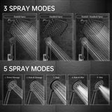 Veken 11.8 Inch Rain Shower Head with Handheld- High Pressure Dual Shower Heads with 5 Modes Handheld Spray Combo- Wide Rainfall Showerhead with Hose, Bathroom Accessories, Matte Black