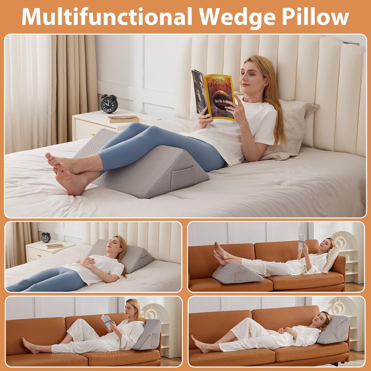 BIEEZZK Knee Wedge Pillow for Pain Relief - Memory Foam Leg Elevation Pillow for Post-Surgery Recovery, Sciatica, Hip & Back Support - Knee Wedge for Sleeping, Ankle & Joint Care, Grey