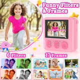 JPVERLY Kids Instant Print Camera - Christmas & Birthday Gift for Boys and Girls Ages 3-12, HD Digital Video Camera Toy with 3 Rolls Printing Paper & 32GB Card (Pink)