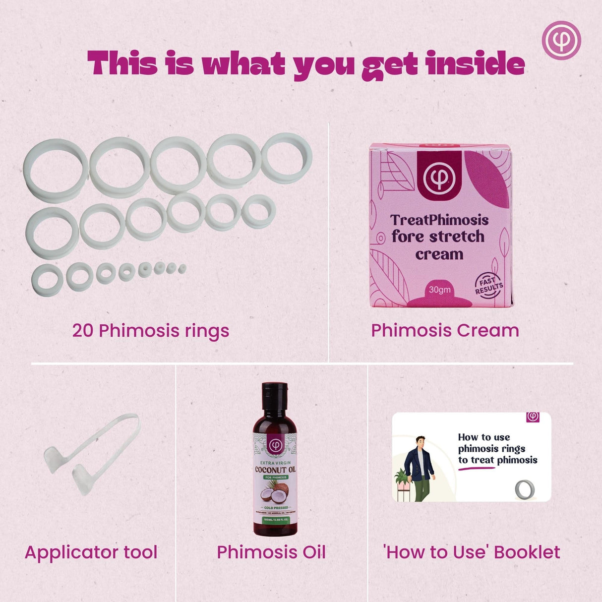 Vajraang Phimosis Stretching Rings Kit, Ring Removal Tool And User Manual | Includes 20 Graduated Rings | Fast Results | No-Side-Effects (With Phimosis Oil & Cream)
