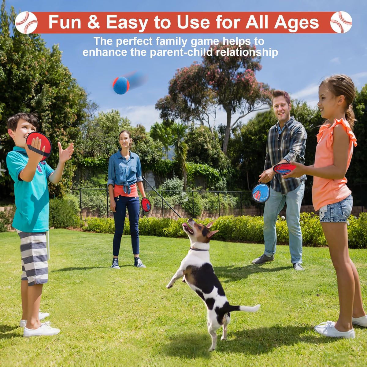 Toss and Catch Ball Game for Kids Ages 3-8 Boys Girls - 4 Paddles & 4 Balls