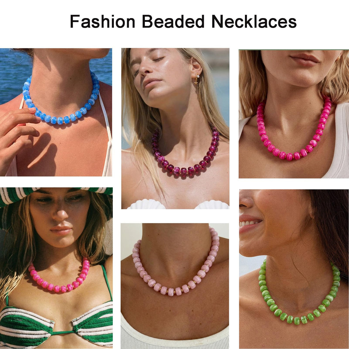 HolidayQbee Chunky Pink Beaded Choker Necklace for Women Jewelry Gifts