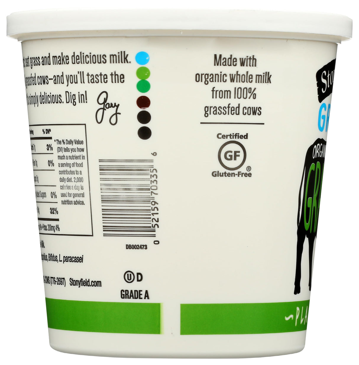 Stonyfield® Organic 100% Grassfed Plain Greek Whole Milk Yogurt 24 Oz. Tub (Pack of 1)