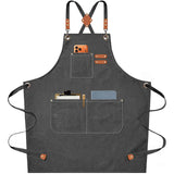 AFUN Chef Aprons for Men Women with Oversized Pockets, 16-Ounce Cotton Canvas Cross Back Heavy Duty Work Apron (Grey)