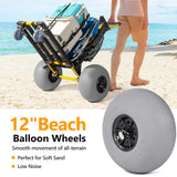 Bonnlo Beach Cart with 12" Big Balloon Wheels for Sand, Foldable 2-in-1 Beach Buggy Cart Fishing Cart with Large Cargo Deck, Fishing Rods Holder, Water Bottle Holder, 2 Mesh Bag, Hand Pump
