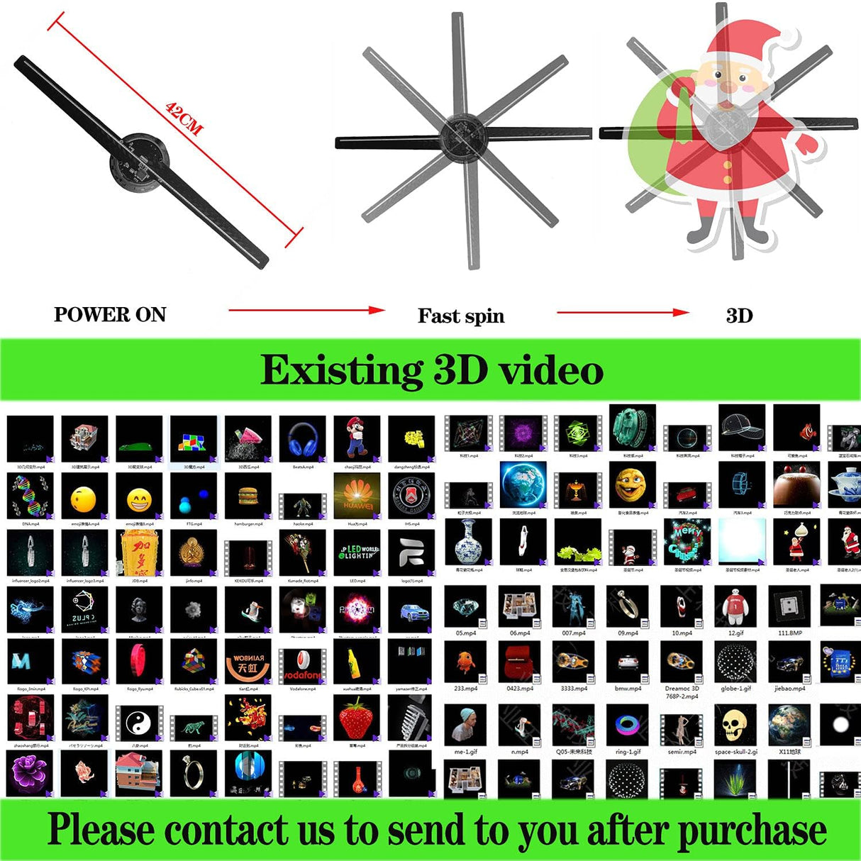 3Dhologramfan,16.5'' Holographic Fan Projector with 234 HD LED 3D Fan Holographic Projector Supports Bluetooth, WiFi, APP,42CM 3Dhologramfan Display for Retail, Exhibitions, Party, Bar, Christmas