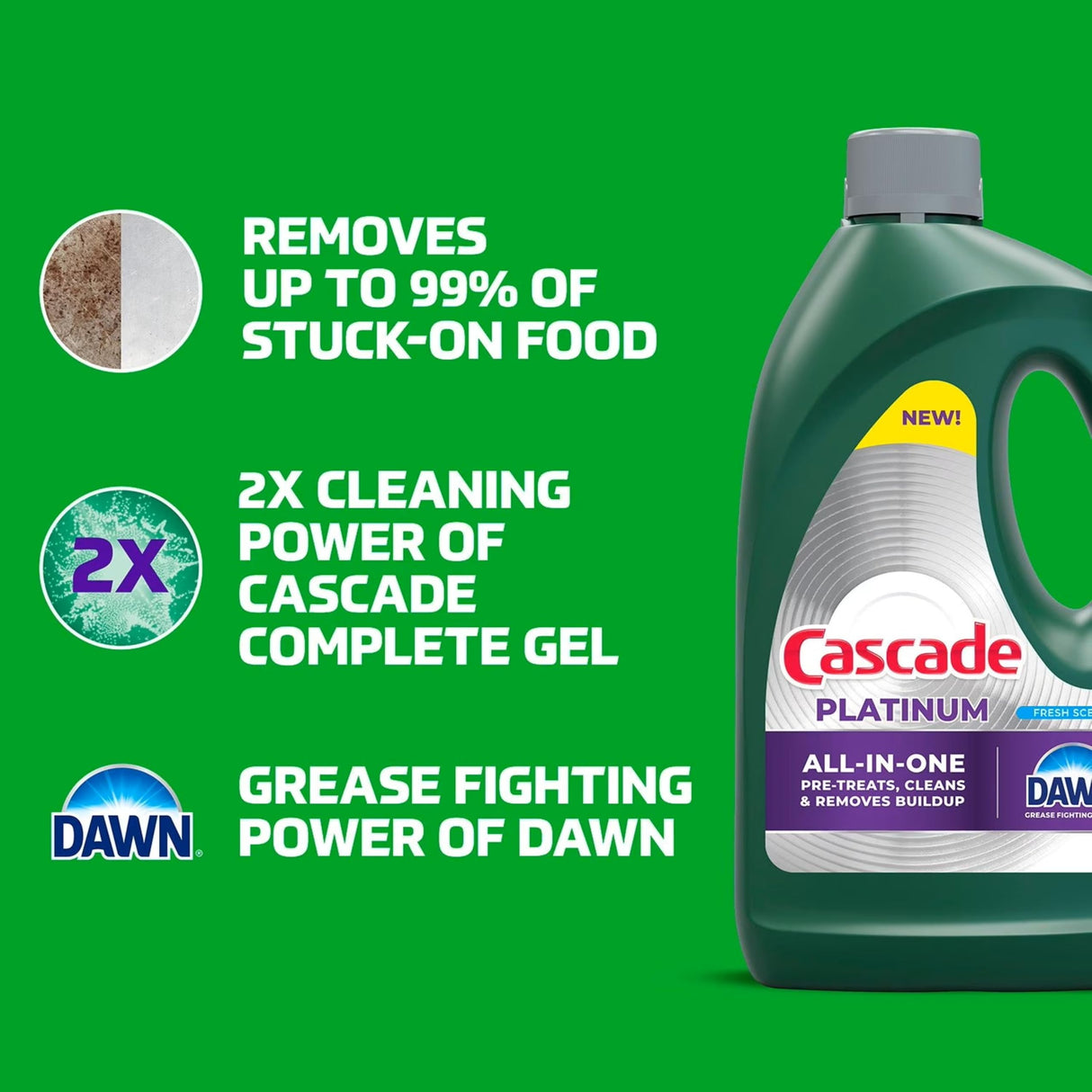 Cascade Platinum Dishwashing Liquid Gel - Fresh Scent, 125 oz. (2 Pack)
