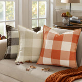 decorUhome Christmas Buffalo Plaid Check Throw Pillow Covers 20x20 Set of 2, Outdoor Linen Decorative Farmhouse Gingham Pillow Covers with Stitched Edge for Bed Couch Sofa, Cream White and Beige