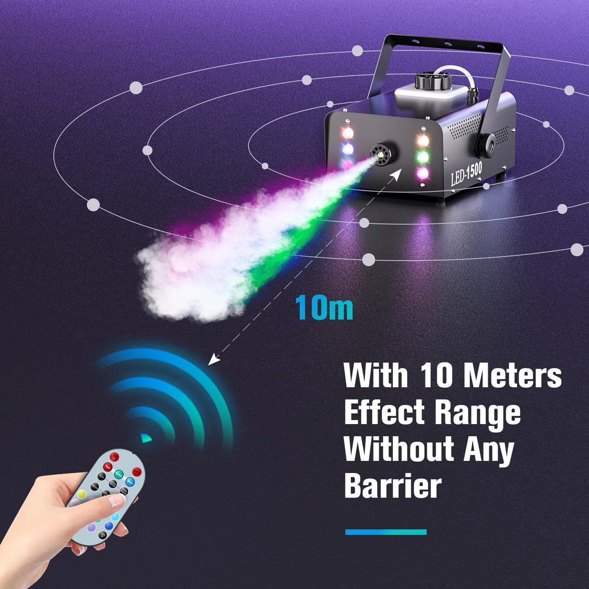 Fog Machine with 6 RGB LED Lights, 1500W Smoke Machine for Stage Party Halloween Christmas DJ Performance Wedding