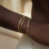 Gold Chain Bracelet for Women Men Trendy - 14K Gold Plated Bracelet Dainty Gold Snake Link Bracelet Stack Simple Jewelry Chain Set Adjustable Bracelet Accessories for Dad Husband 3 Pcs