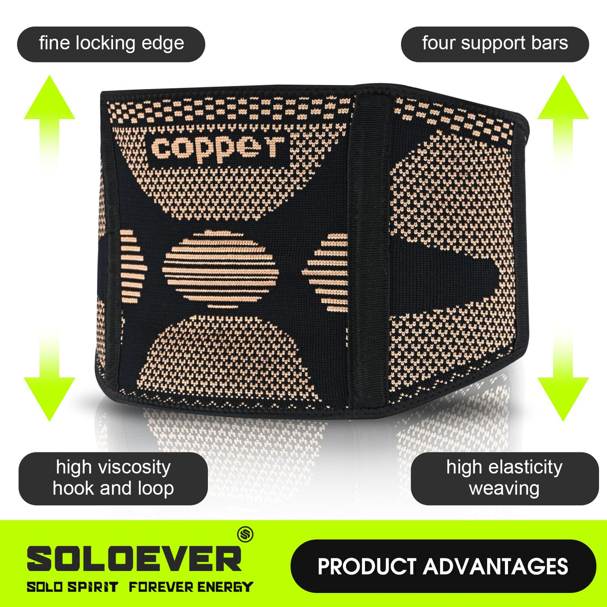 SOLOEVER Copper Back Braces for Lower Back Pain, Breathable Lumbar Support Belt for Men and Women, Lower Back Brace for Herniated Disc, Sciatica, Scoliosis, Heavy Lifting (Black, XX-Large)