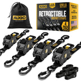 AUGO Retractable Ratchet Straps | 4 Heavy Duty Ratchet Straps Self Retractable Tie Down Straps with Soft Loops & Storage Bag for Motorcycle, Truck, Trailer, Cargo Van | 1200 Lb Break Strength 1” x 10’