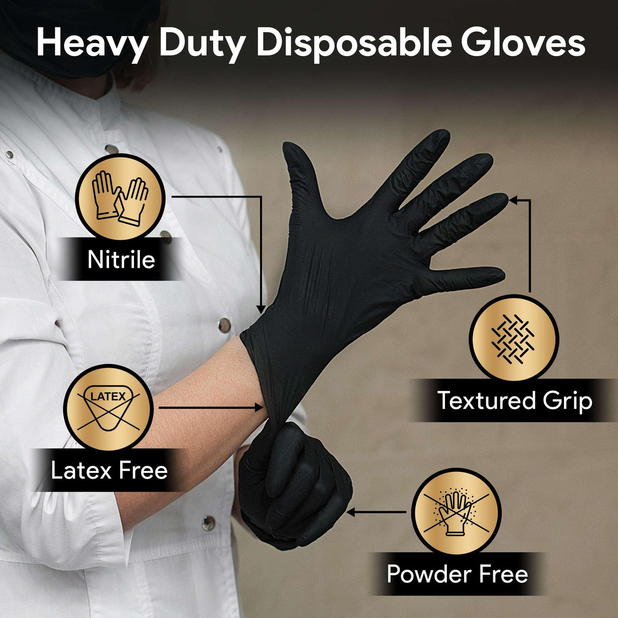FifthPulse 6 Mil Black Nitrile Gloves Large, 200 Count Heavy-Duty Disposable Gloves for Mechanics, Food Prep, and Medical Use - Powder-Free, Latex-Free, Extra Thick & Puncture-Resistant Rubber Glove