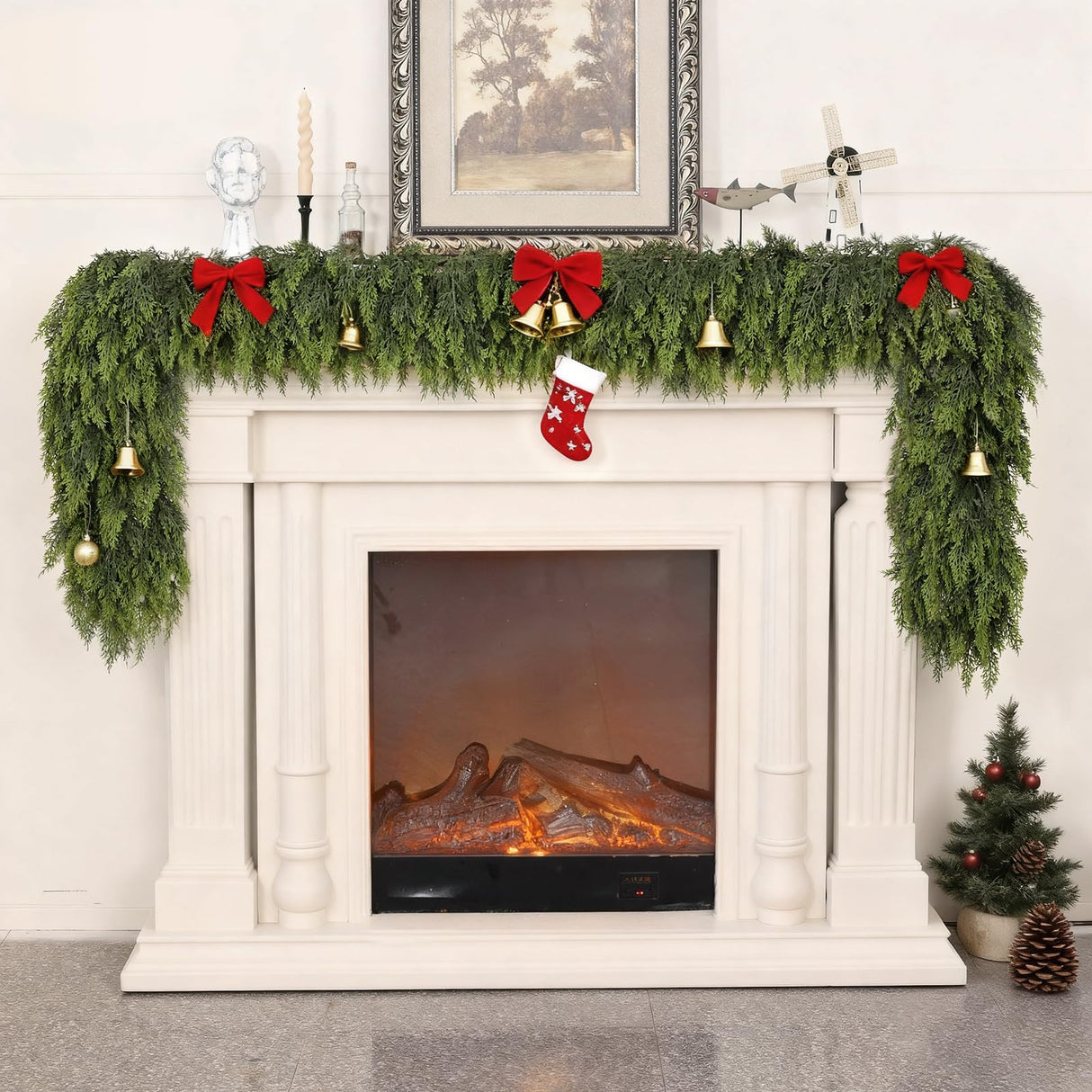 5FT Real Touch Cedar Garland - Artificial Christmas Garland Fake Green Faux Thick and Lush Pine Needles Garlands for Table Fireplace Mantle Holiday Home Indoor Outdoor Decor (1PCS)