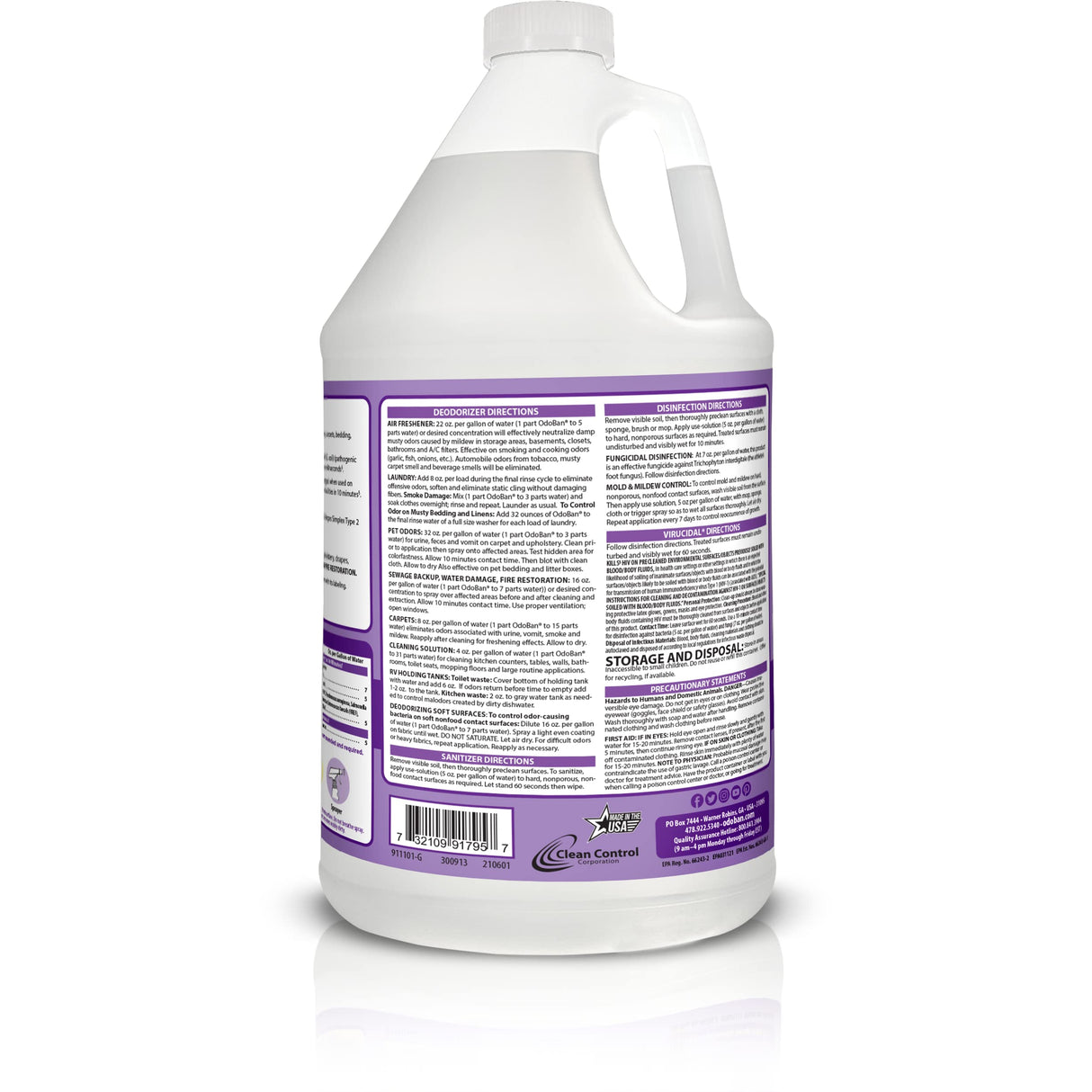 OdoBan Disinfectant Concentrate and Odor Eliminator, Made in the USA, Lavender Scent, 4 Gallons