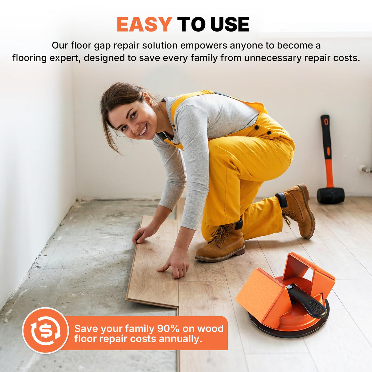 Floor Gap Fixer Tool Heavy Duty 45°Striking Surface Floor Gap Repair Tool Made of Iron & Enhanced Suction Cup with Slot Cutter and 5pcs Sticky Pads for Fixer Laminate/Vinyl Flooring Tools