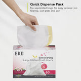 EKO 21 Gallon / 80 Liter Drawstring Trash Bags, Extra-Strong Garbage Bags, Fresh Floral Scent with Continuous Odor Control, 60 Count Easy-Dispense Roll for Kitchen and Household Use, Code G, White