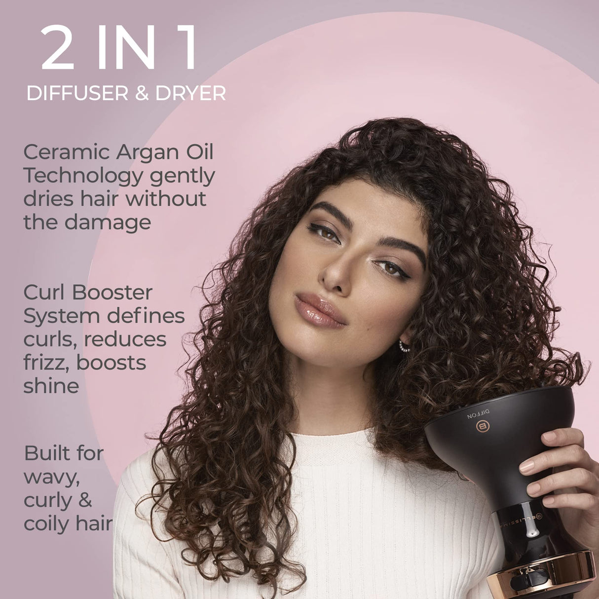 Bellissima Italia Hair Diffuser Diffon Ceramic - Lightweight Curly Hair Dryer with Argan Oil - DF1 5000