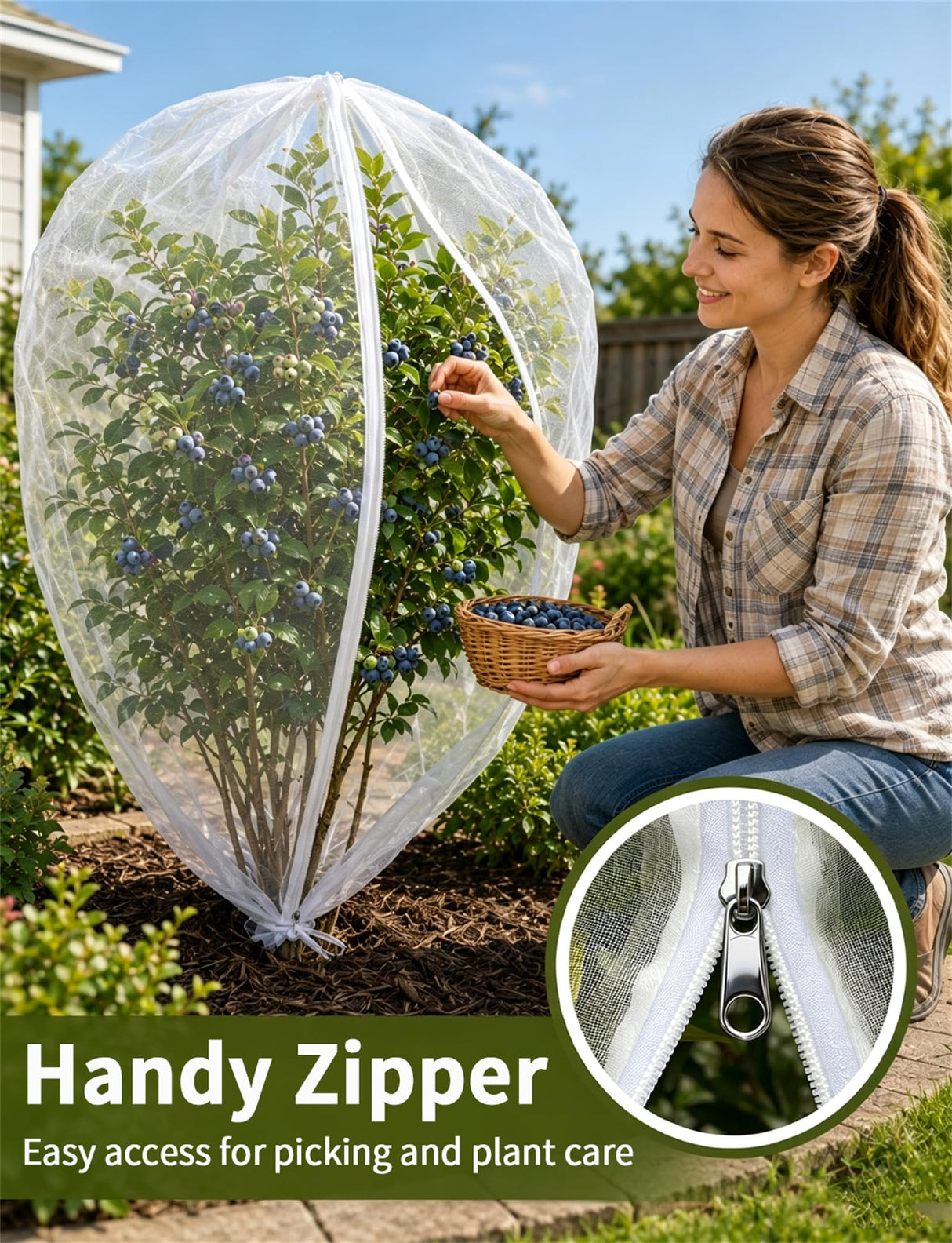 Garden Bird Netting for Insects, 2 Pack 5x3.28ft, Fruit Tree Netting with Zipper & Drawstring, Ultra Dense Mesh Plant Covers for Blueberry Tomato Cherry Peach Apple Trees Pest Barrier (5x3.28FT)