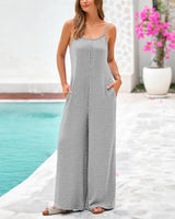 dowerme Women's Summer Clothes Casual One Piece Jumpsuits 2025 Spaghetti Strap Loose Wide Leg Pant Rompers Beach Outfits(Grey,Small)
