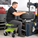 Outdoor Garden Stool with 360° Swivel Caster Wheels, Rolling Garden Cart with 360° Swivel Seat, Height Adjustment, Back Tool Pouch & Under-Seat Tray, Gardening Gifts for Women, Parents, Seniors