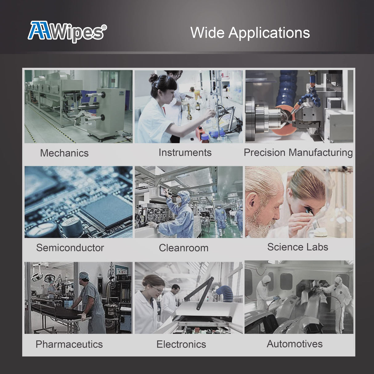 AAwipes Cleanroom Wipes Nonwoven Wipes Cellulose/Polyester Blend (Grade A, 68 Gram, Bag of 300 Pcs) 9" x 9"for Lab, Electronics, Pharmaceutical, Printing and Semiconductor Industries (NW06809)