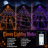 Halloween Decorations Outdoor Spider Web Lights - 550 LEDs Purple and Orange Remote Control Timer Plug in Giant Halloween Decor Cobwebs - 11 Modes Lighting Waterproof Yard Garden Party Decorations
