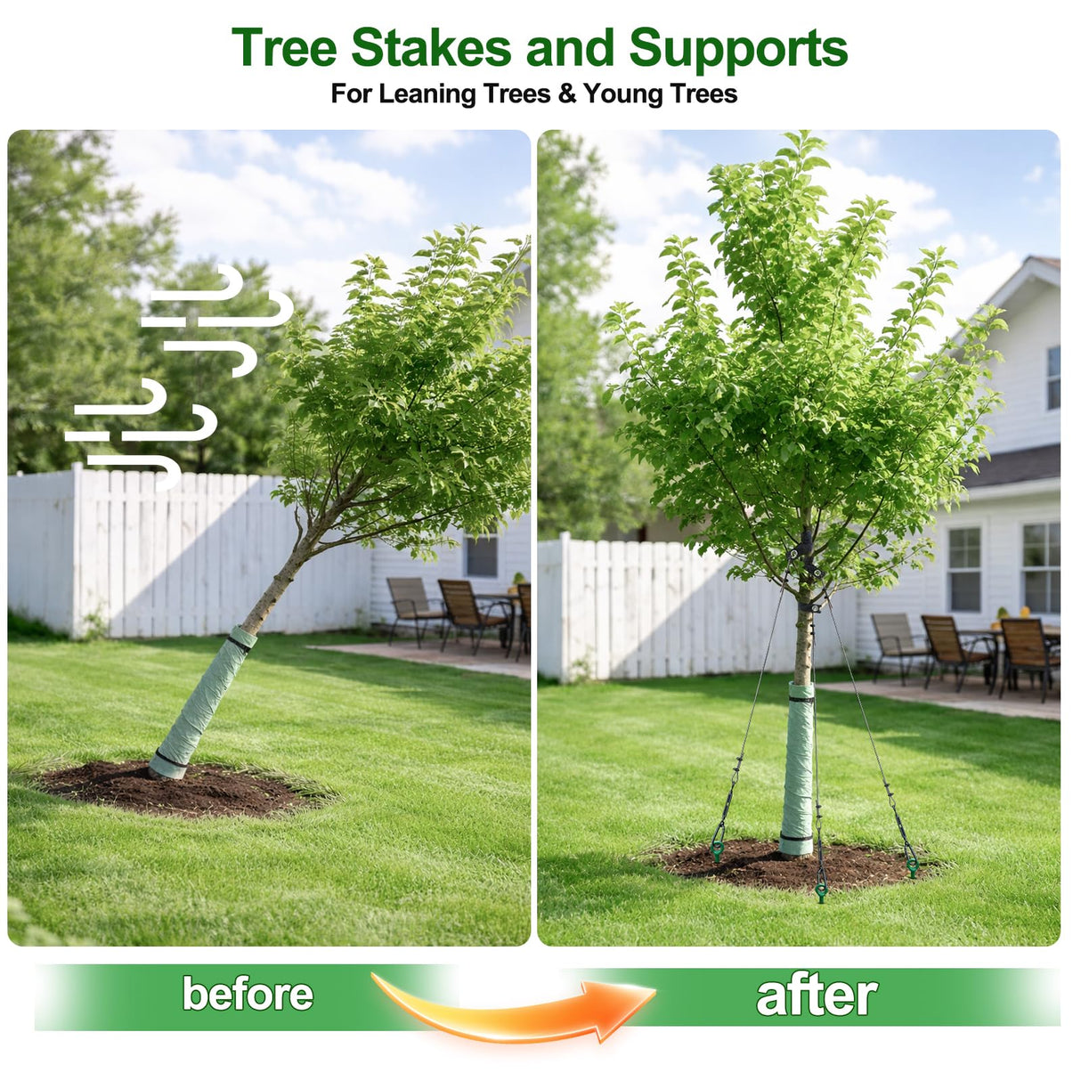 Fuuner Tree Stakes and Supports Kit, 3 Pack Spiral Tree Stakes with Straps & Turnbuckles, Tree Support Stakes for Leaning Trees and Young Trees