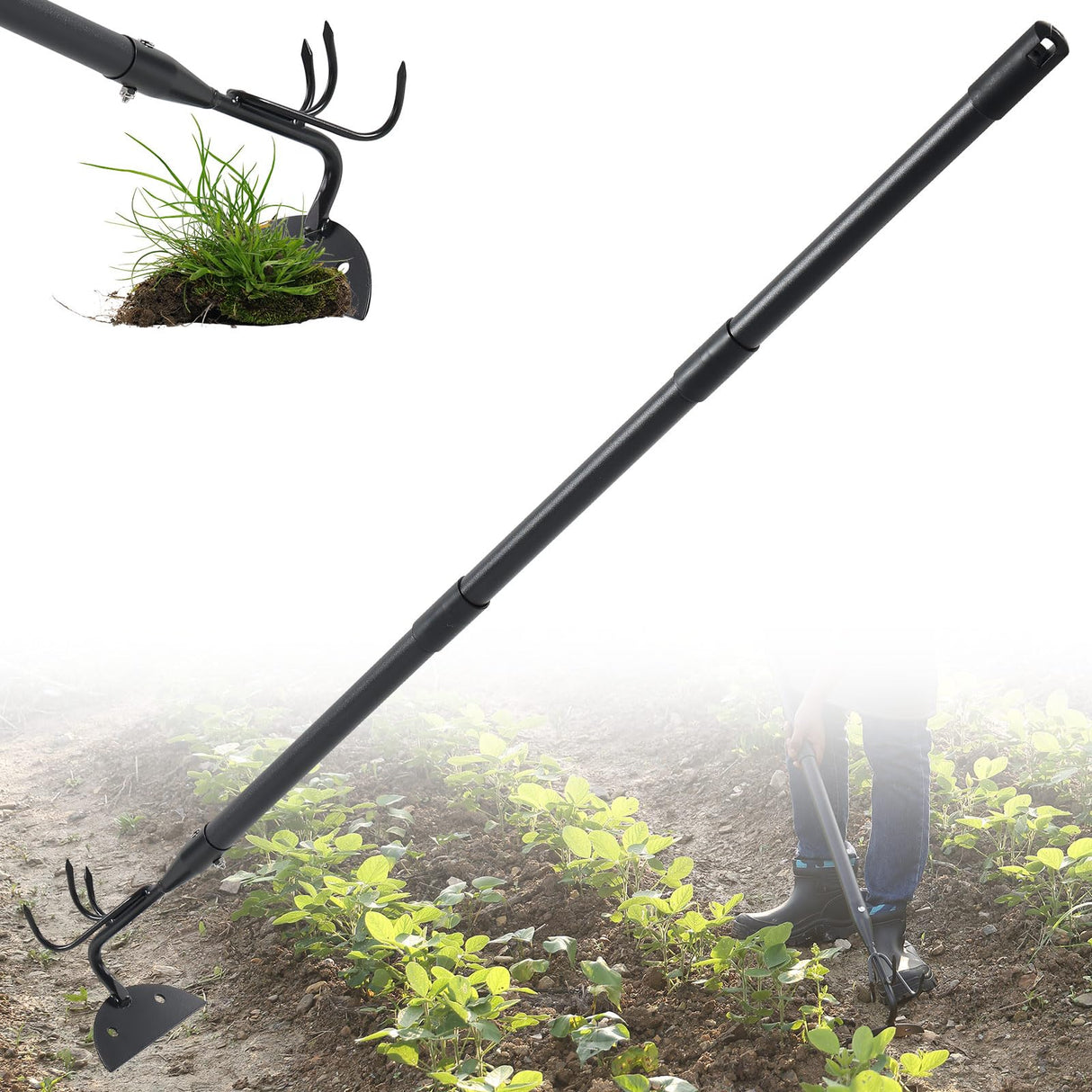 Lilyvane Garden Hoe, 2 in 1 Weeding Hoe and Cultivator Soil Tiller, 66" Long, Heavy Duty Hoe Garden Tool for Weeding, Loosening Soil, Cultivating, Gardening