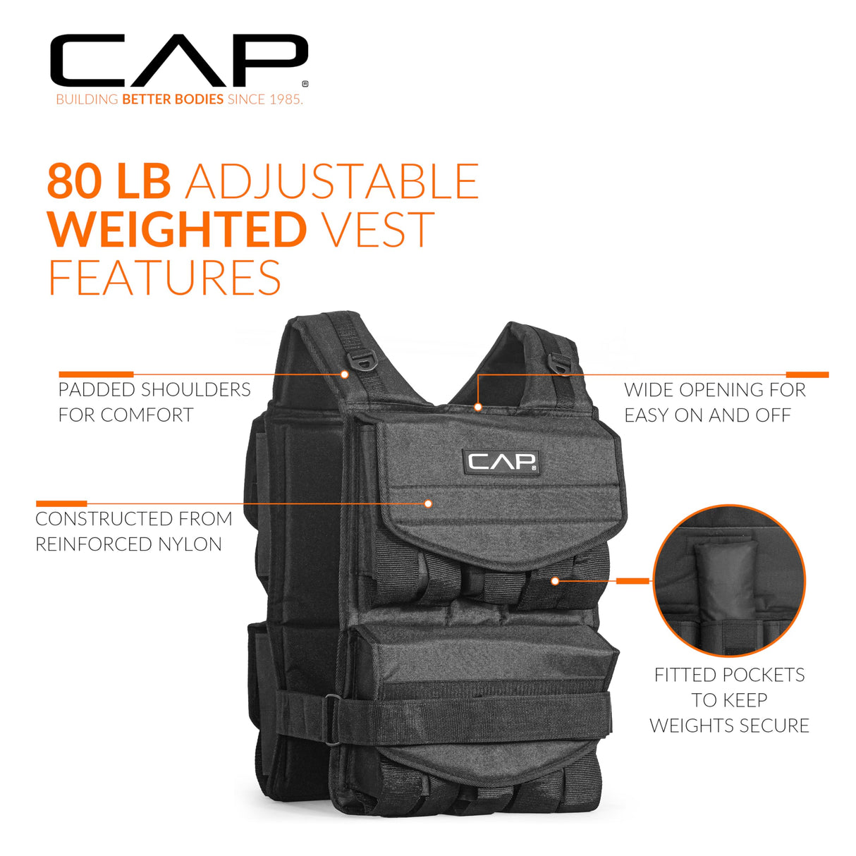 CAP Barbell Adjustable Weighted Vest, 80 lb