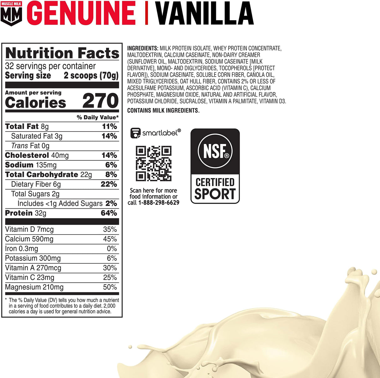 Muscle Milk Genuine Protein Powder, Vanilla Creme, 32g Protein, 4.94 Pound, 32 Servings