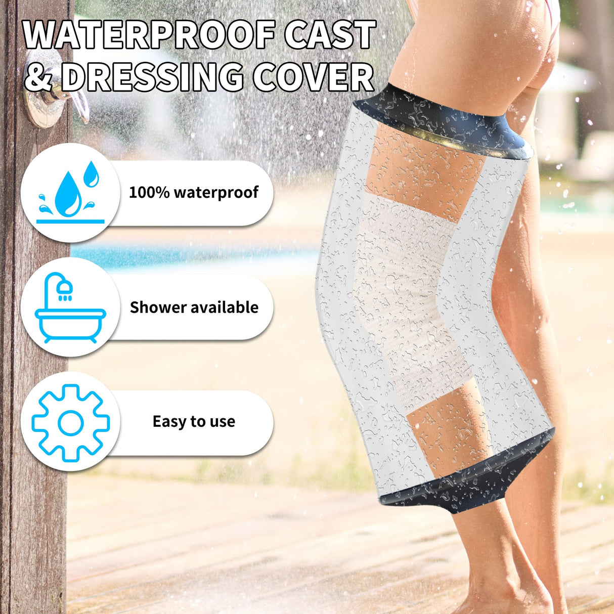 KEEFITT Knee Cast Cover for Shower, Waterproof Bandage and Cast Protector for Knee Replacement Surgery, Wound, Burns Watertight Protection Reusable,