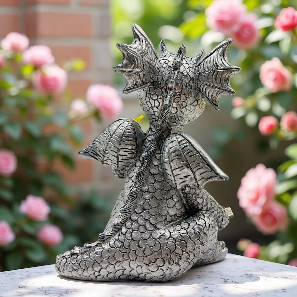 JARPSIRY Cute Dragon Reading Book Statue, 5.9-Inch Tall Dinosaur Holding Butterfly Figurines Art Resin Sculpture Outdoor Garden Decor Home Desk Ornaments
