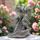 JARPSIRY Cute Dragon Reading Book Statue, 5.9-Inch Tall Dinosaur Holding Butterfly Figurines Art Resin Sculpture Outdoor Garden Decor Home Desk Ornaments