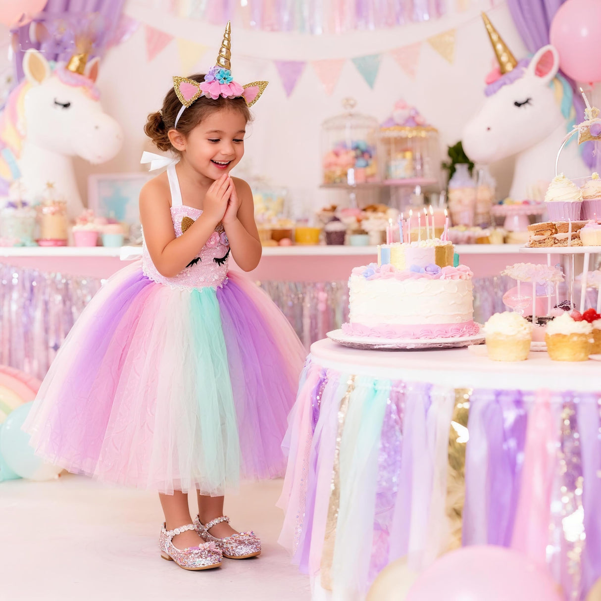 Davsolly Unicorn Costume for Girls Led Light Up Unicorn Princess Tutu Outfit for Halloween Dress Up Birthday Christmas Gifts